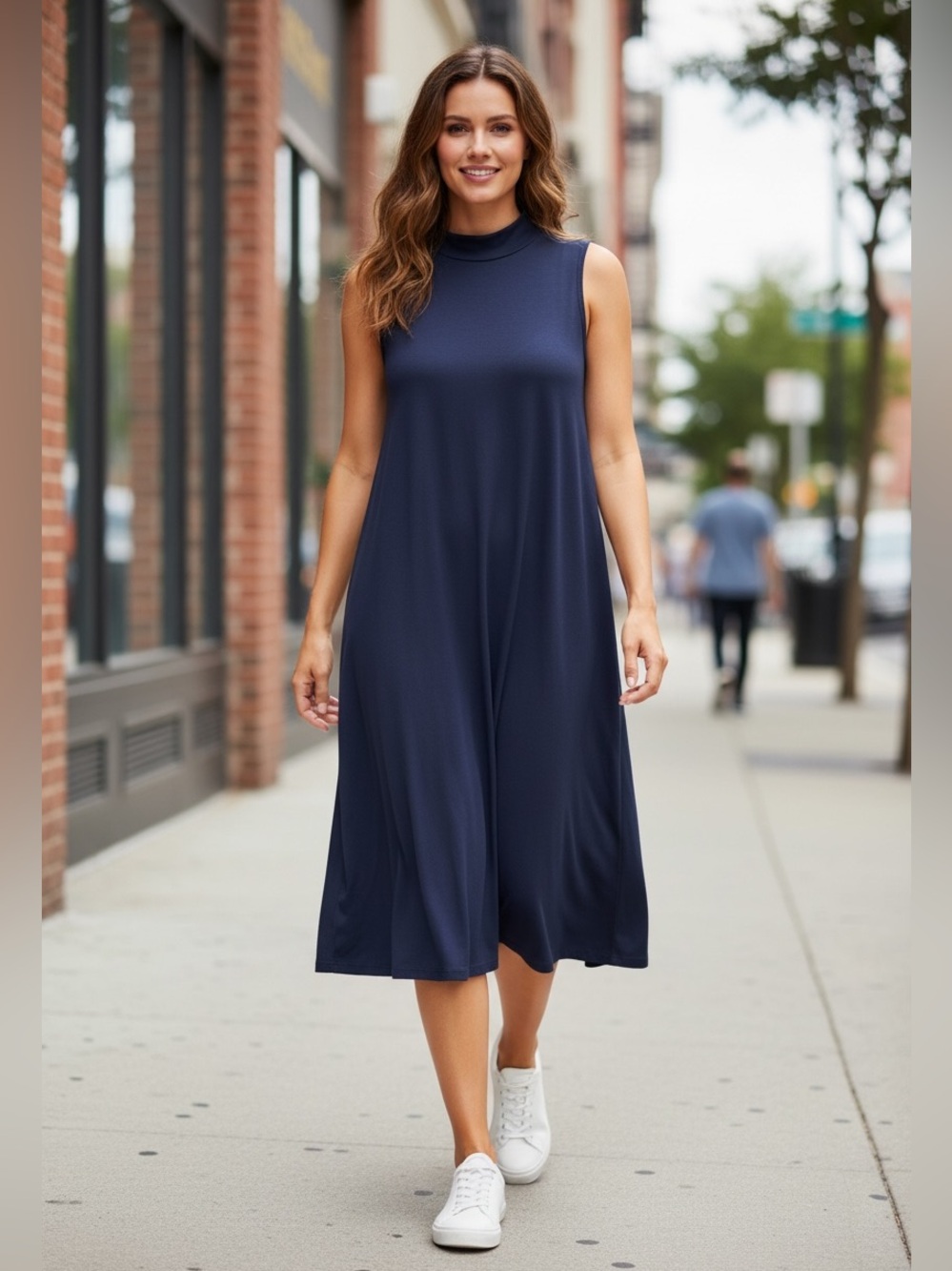 Faded Glory Navy Sleeveless Mock Neck Dress